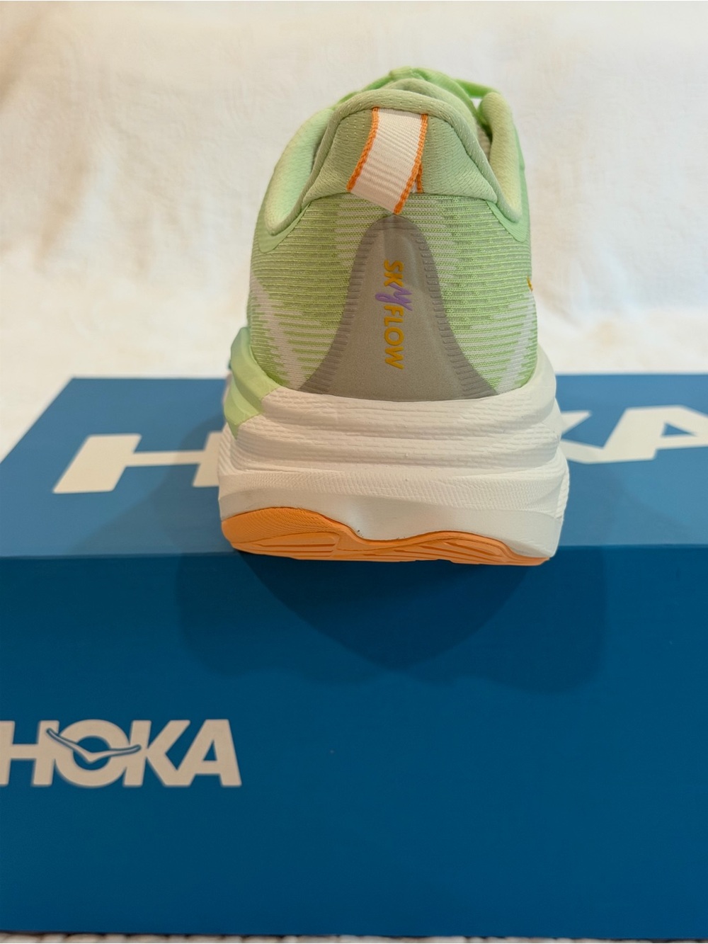 Hoka Women's Skyflow Light Green & Lavender Running Shoes with Yellow Logo - Picture 7 of 13